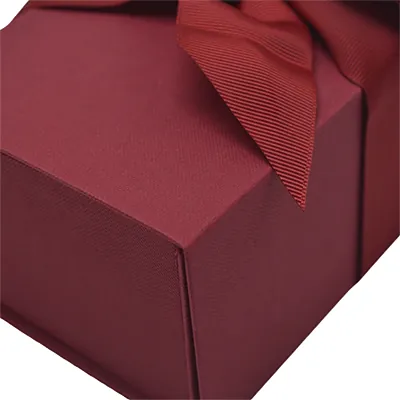 Boîte cadeau tissu avec noeud bordeaux mat 18 x 10 x 7 cm, paquet de 5 - Boites cadeaux carton pliables-1
