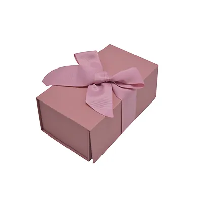 Boîte cadeau tissu avec noeud rose mat 18 x 10 x 7 cm, paquet de 5 - Boites cadeaux carton pliables-1