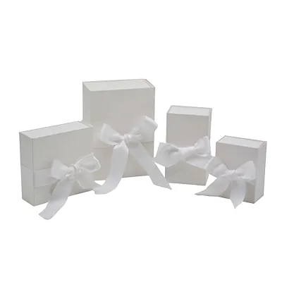 Boîte cadeau tissu avec noeud blanc mat 23 x 16 x 9 cm, paquet de 5 - Boites cadeaux carton pliables-2