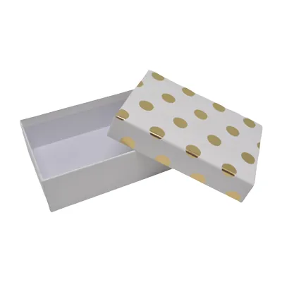 Boîte cadeau cloche rectangulaire blanche à pois dorés 14,5x10x5cm – Paquet de 10 - Boites cloches-1