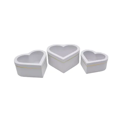Boîte cœur en carton avec fenêtre, blanc avec liseré doré 26 x 24 x11,5 cm - Lot de 2 - Boites cloches-2