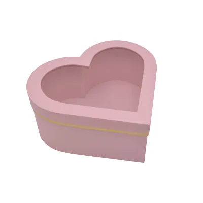 Boîtes cœur roses liseré or à fenêtre 23,5x21,5x10 cm – Paquet de 2 - Boites cloches