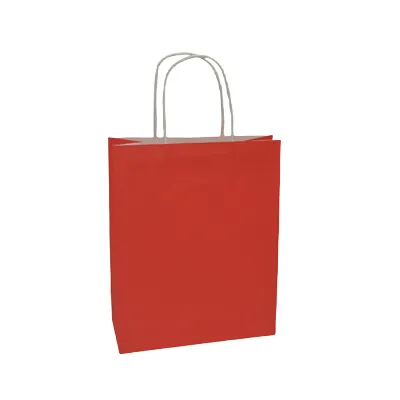 Sac kraft rouge poignées torsadées 24x12x31cm – Paquet de 50 - Sacs kraft couleur poignées torsadées
