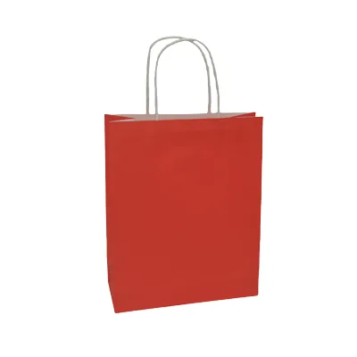 Sac kraft rouge poignées torsadées 35x14x44cm – Paquet de 50 - Sacs kraft couleur poignées torsadées