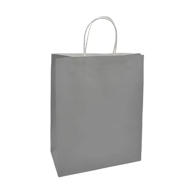 Sac kraft gris poignées torsadées 19x8x24cm – Paquet de 50 - Sacs kraft couleur poignées torsadées