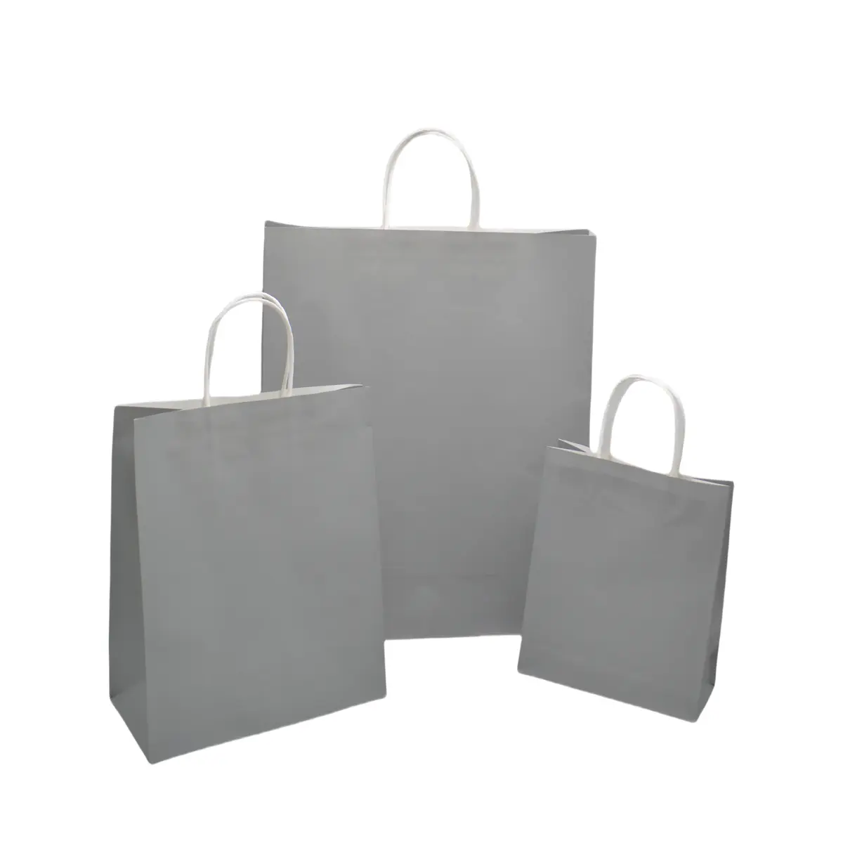 Sac kraft gris poignées torsadées 19x8x24cm – Paquet de 50 - Sacs kraft couleur poignées torsadées-1