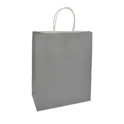 Sac kraft gris poignées torsadées 35x14x44cm – Paquet de 50 - Sacs kraft couleur poignées torsadées