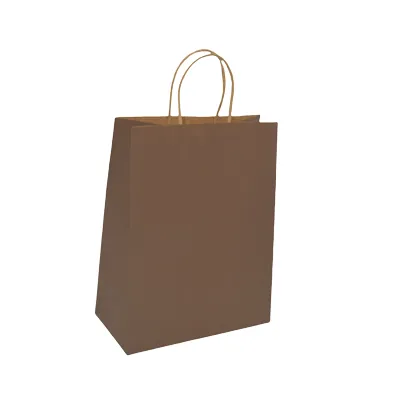 Sac kraft marron chocolat poignées torsadées sur kraft brun 19 x 8 x 24 cm – Paquet de 50 - Sacs kraft couleur poignées torsadées