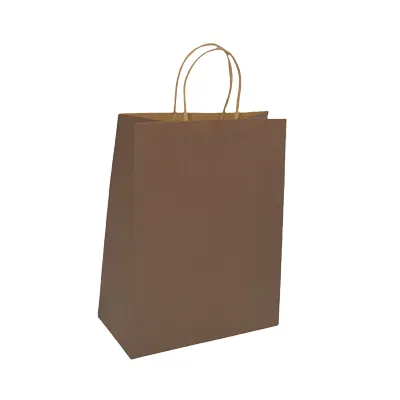 Sac kraft marron chocolat à poignées torsadées 35 x 14 x 44 cm - Paquet de 50 - Sacs kraft couleur poignées torsadées