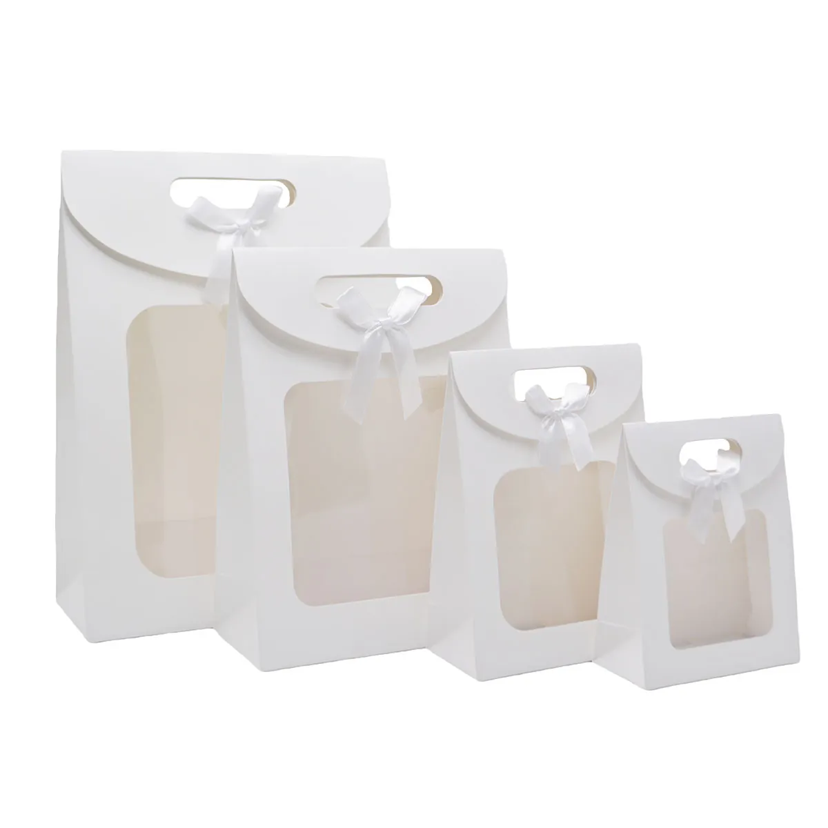 Pochette cadeau blanche à velcro avec fenêtre 19 x 9 x 26 cm - Lot de 20 - Pochettes cadeaux luxe-1