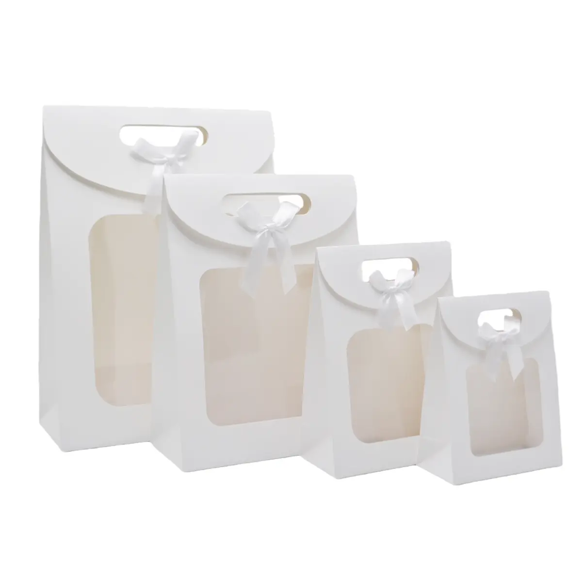 Pochette cadeau blanche à velcro avec fenêtre 12 x 6 x 16 cm - Lot de 20 - Pochettes cadeaux luxe-1