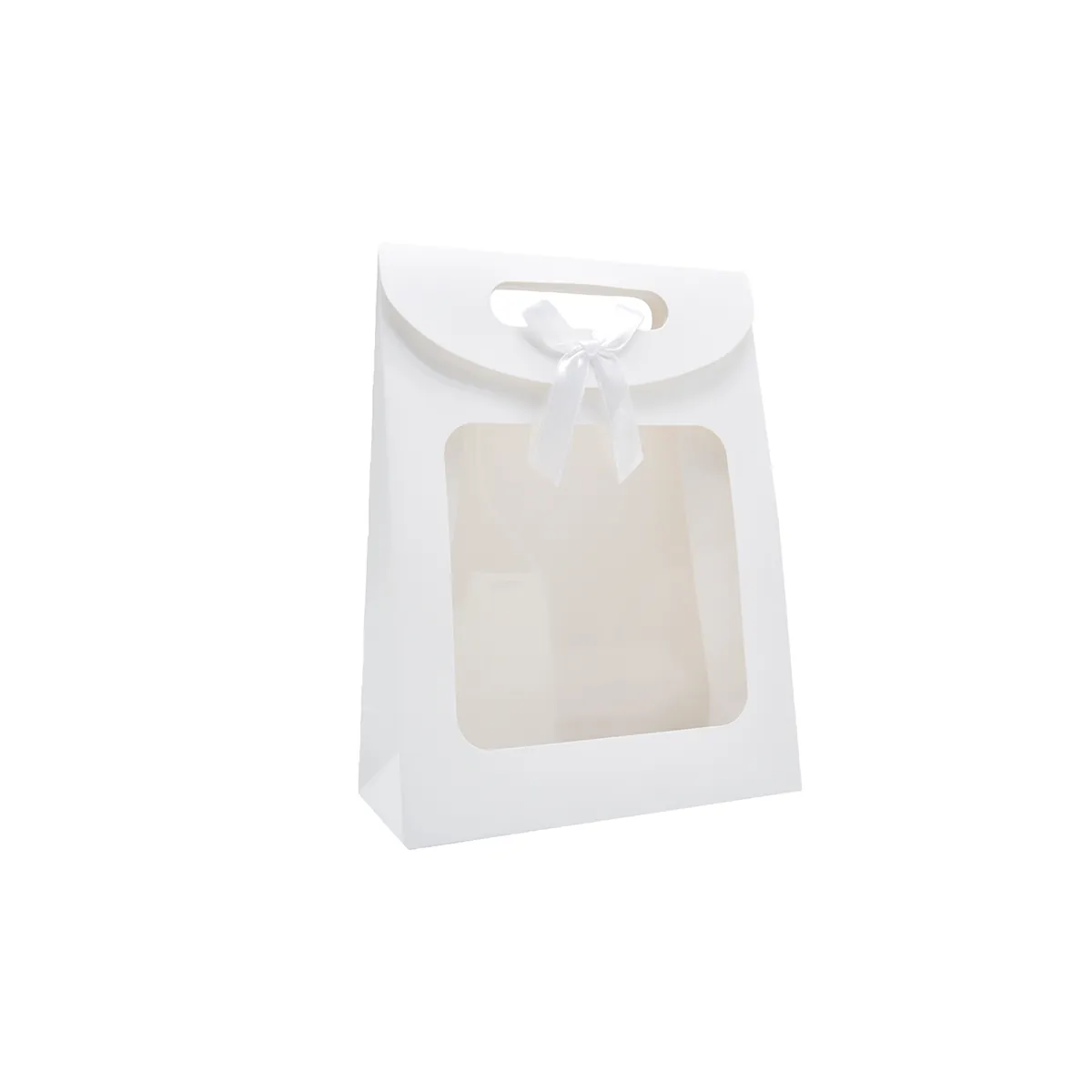 Pochette cadeau blanche à velcro avec fenêtre 14 x 7 x 20 cm - Lot de 20 - Pochettes cadeaux luxe