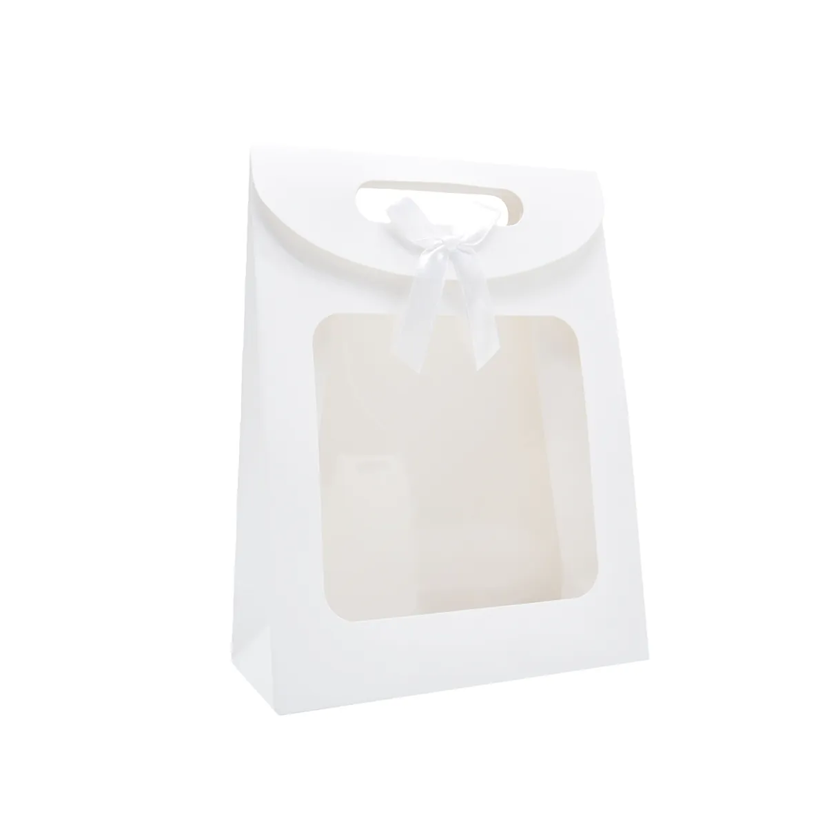 Pochette cadeau blanche à velcro avec fenêtre 19 x 9 x 26 cm - Lot de 20 - Pochettes cadeaux luxe