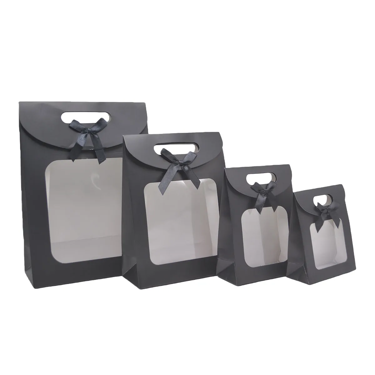 Pochette cadeau noire à velcro avec fenêtre 14 x 7 x 20 cm - Lot de 20 - Pochettes cadeaux luxe-1