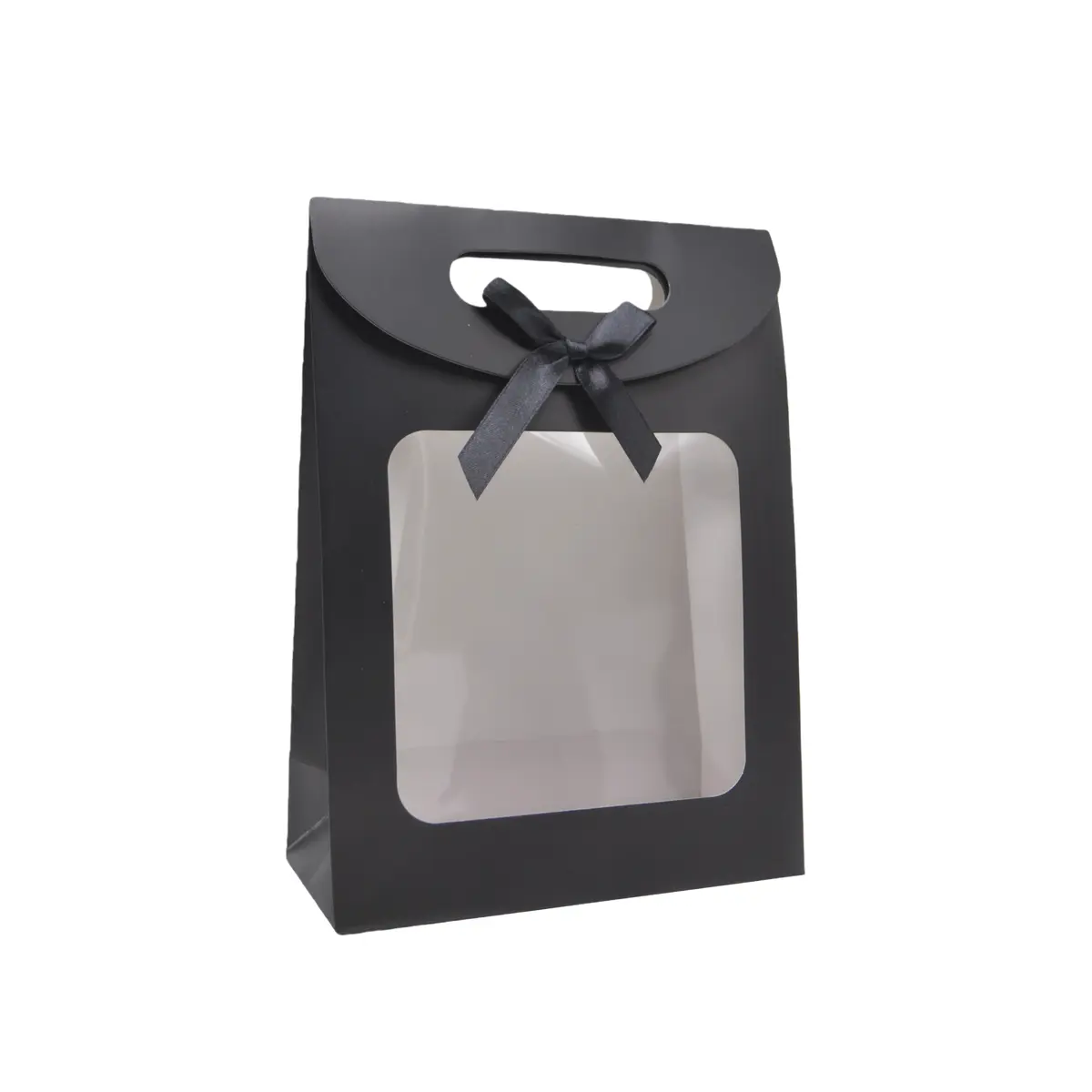 Pochette cadeau noire à velcro avec fenêtre 19 x 9 x 26 cm - Lot de 20 - Pochettes cadeaux luxe