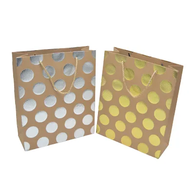 Sac kraft luxe pois embossés or dorure à chaud recto verso, poignées cordelette 26 x 10 x 32 cm - Paquet de 50 - Sacs kraft luxe-1