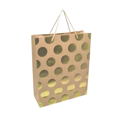 Sac kraft luxe pois embossés or dorure à chaud recto verso, poignées cordelette 26 x 10 x 32 cm - Paquet de 50 - Sacs kraft luxe