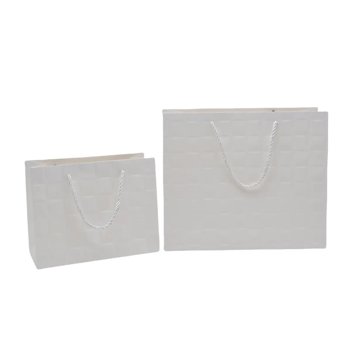 Sacs pelliculés blancs embossés tressés poignées cordelette 23+10x18cm 210g/m² - Paquet de 20 - Sacs pelliculés à motifs-1