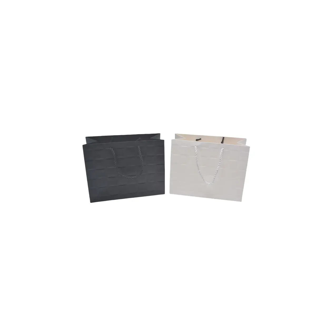 Sacs pelliculés blancs embossés tressés poignées cordelette 23+10x18cm 210g/m² - Paquet de 20 - Sacs pelliculés à motifs-3