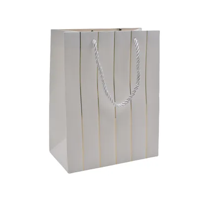 Sacs pelliculés blancs embossés lignes or poignées cordelette 18+10x23 cm 210g/m² – Paquet de 20 - Sacs pelliculés à motifs