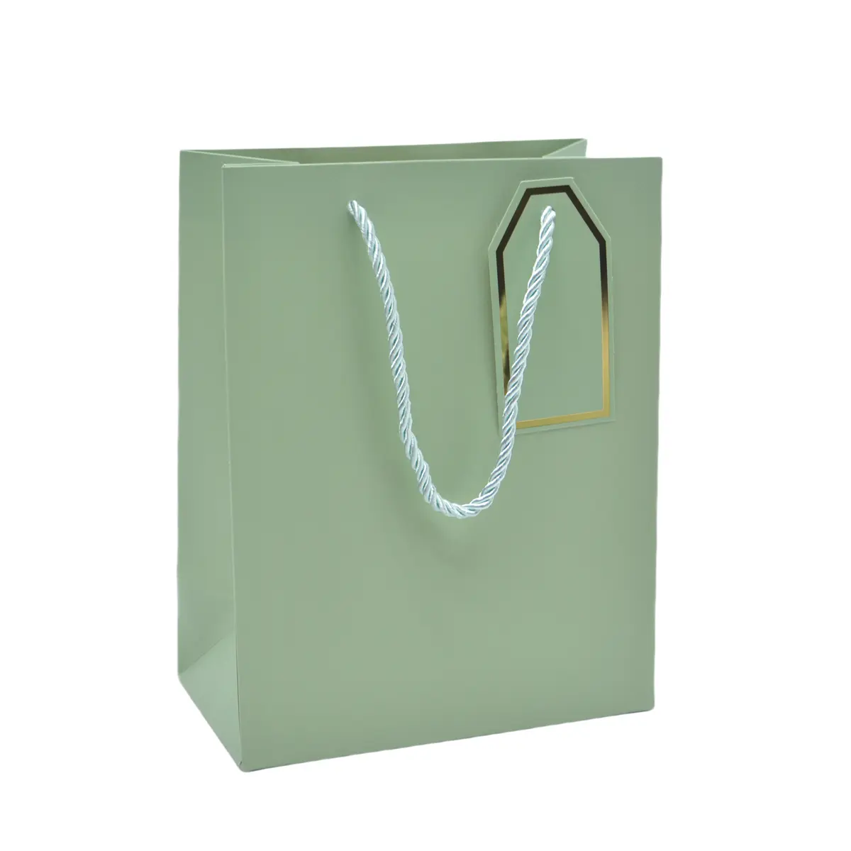 Sac pelliculé vert mat poignées cordelettes 26+12x32 cm 210g/m² – Paquet de 20 - Sacs pelliculés poignées cordelette