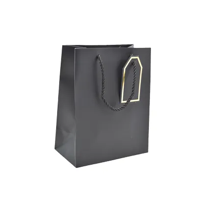 Sac pelliculé noir mat poignées cordelettes 12+7x15 cm 210g/m² – Paquet de 20 - Sacs pelliculés poignées cordelette