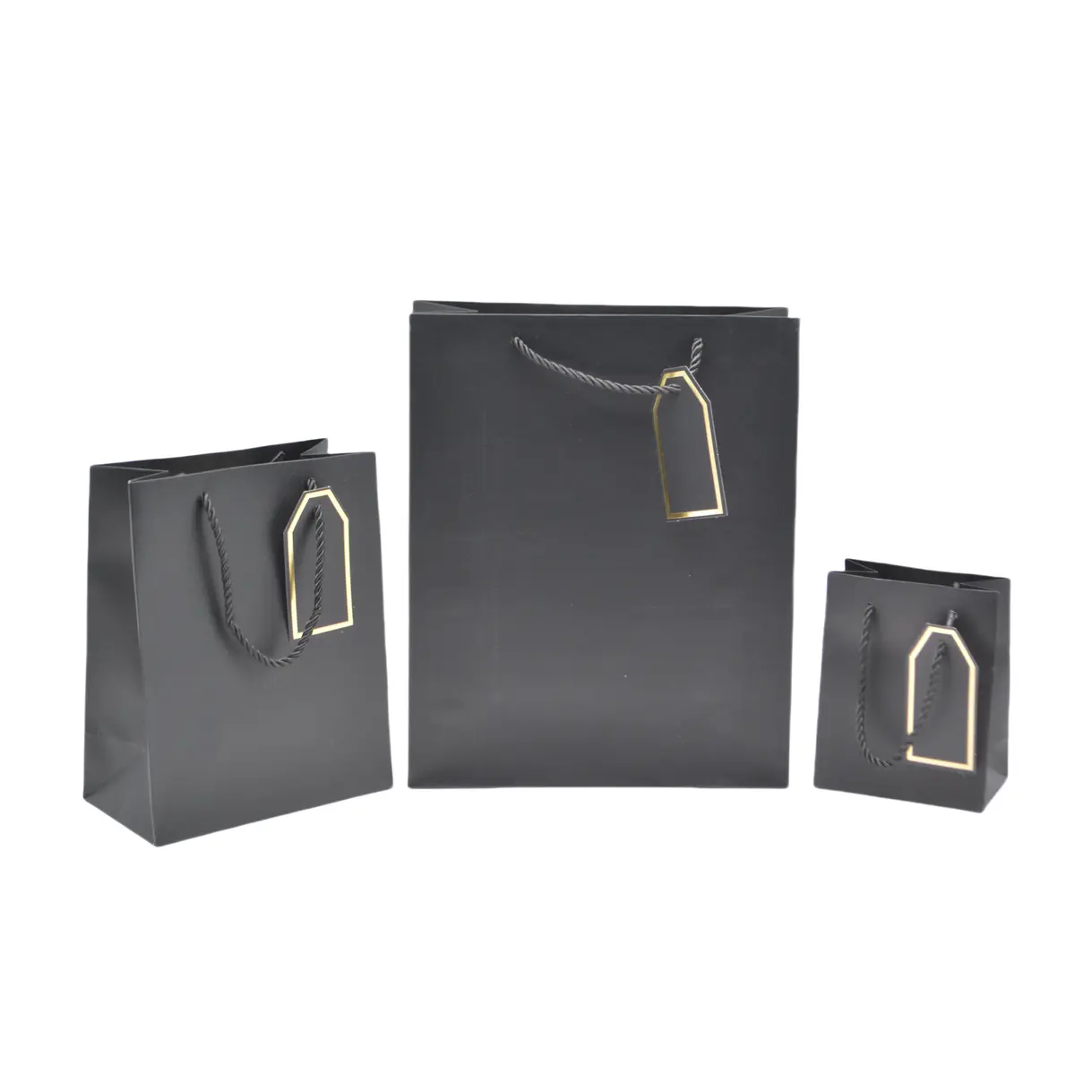 Sac pelliculé noir mat poignées cordelettes 18+10x23 cm 210g/m² – Paquet de 20 - Sacs pelliculés poignées cordelette-1