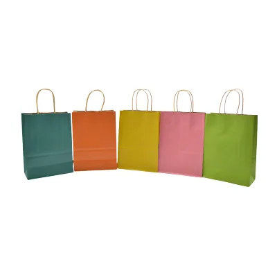 Sac kraft jaune foncé poignées torsadées brunes 22x11x27cm – Paquet de 100 - Sacs kraft couleur poignées torsadées-1