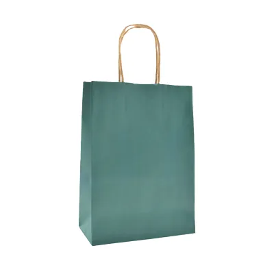 Sac kraft bleu canard poignées torsadées brunes 16x8x22cm – Paquet de 100 - Sacs kraft couleur poignées torsadées