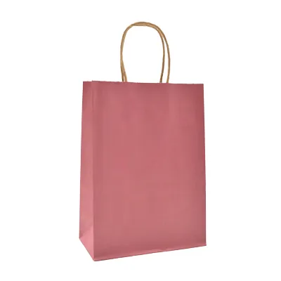 Sacs kraft vieux rose poignées torsadées brunes 22x11x27cm – Paquet de 100 - Sacs kraft couleur poignées torsadées