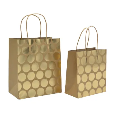Sac cadeau kraft à pois dorés poignées torsadées 18x10x21 cm – Paquet de 20 - Sacs kraft à motifs-1