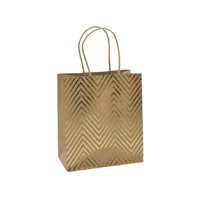 Sac cadeau kraft à chevrons dorés poignées torsadées 15x8x17 cm – Paquet de 20 - Sacs kraft à motifs