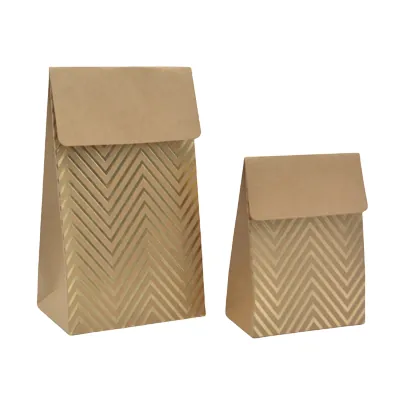 Pochette cadeau papier kraft à rabat motif chevrons dorés 9,5x6,5x16,2 cm – Sachet cadeau - Paquet de 20 - Pochettes cadeaux luxe-1