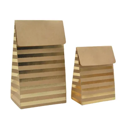 Pochette cadeau papier kraft à rabat motif rayures dorées 8x4,5x11 cm – Sachet cadeau - Paquet de 20 - Pochettes cadeaux luxe-1