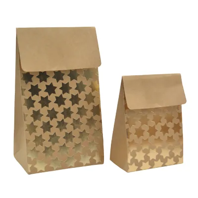 Pochette cadeau papier kraft à rabat motif étoiles dorées 8x4,5x11 cm – Sachet cadeau - Paquet de 20 - Pochettes cadeaux luxe-1