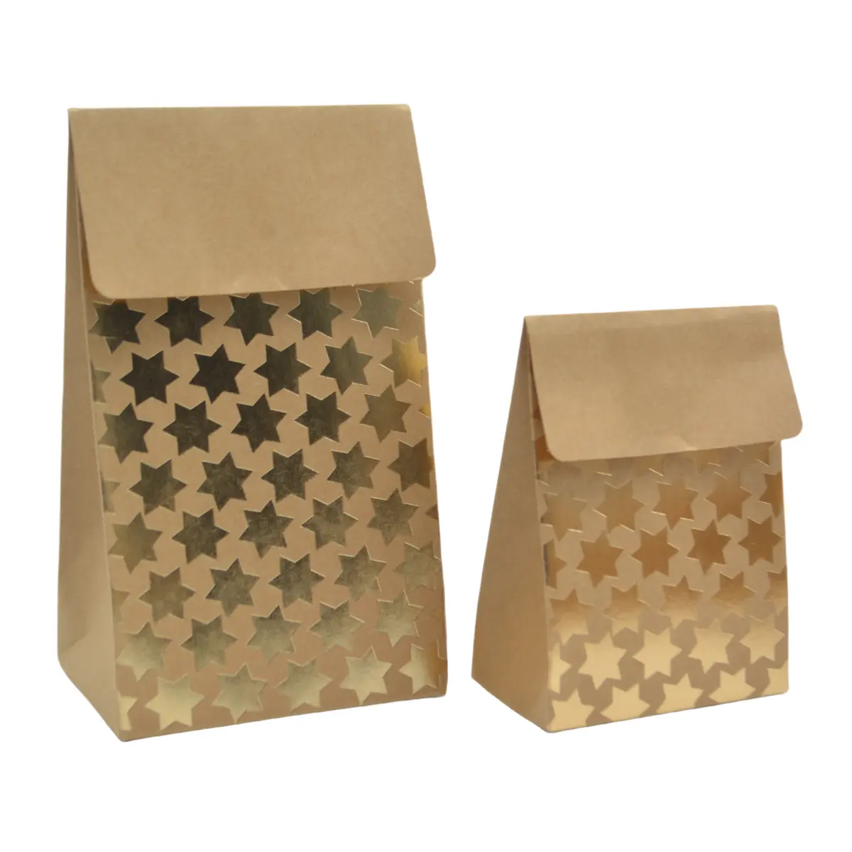 Pochette cadeau papier kraft à rabat motif étoiles dorées 9,5x6,5x16,2 cm – Sachet cadeau - Paquet de 20 - Pochettes cadeaux luxe-1