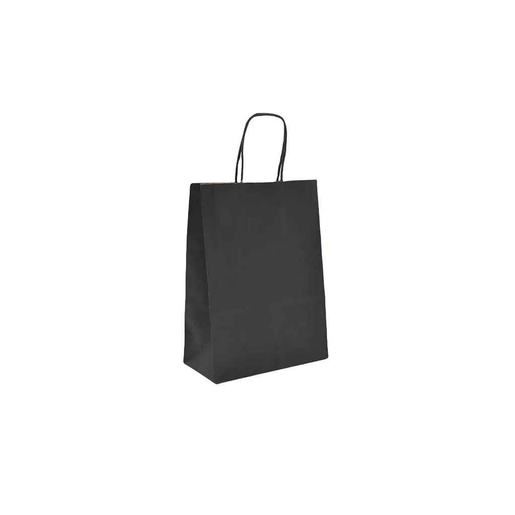 Sacs kraft noir poignées torsadées 16+8x22 cm – Paquet de 100 - Sacs kraft couleur poignées torsadées
