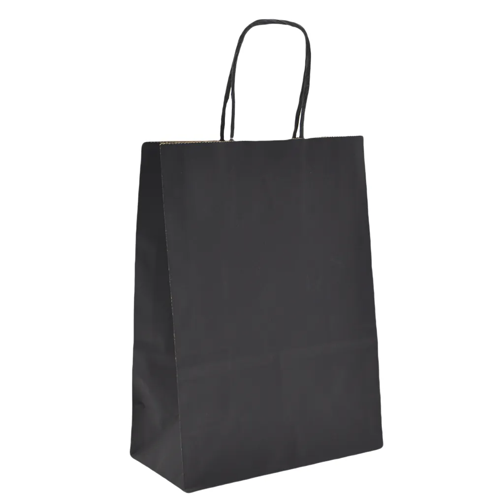 Sac kraft noir poignées torsadées assorties 35+14x42,5 cm – Paquet de 50 - Sacs kraft couleur poignées torsadées