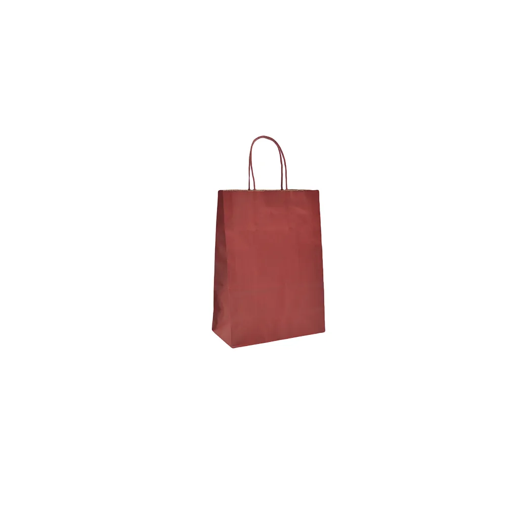Sacs kraft rouge foncé poignées torsadées 12+6x15 cm – Paquet de 100 - Sacs kraft couleur poignées torsadées