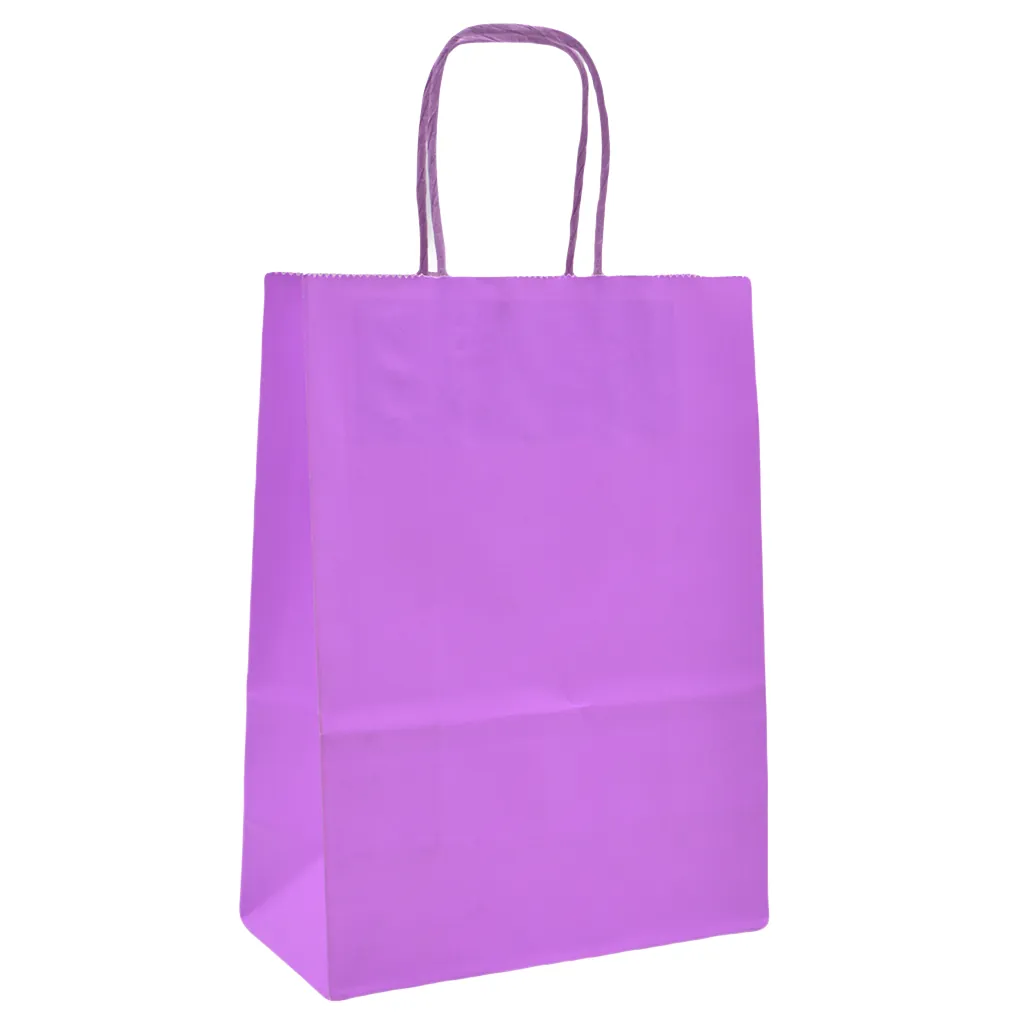 Sac kraft rose-violet poignées torsadées assorties 35+14x42,5 cm – Paquet de 50 - Sacs kraft couleur poignées torsadées