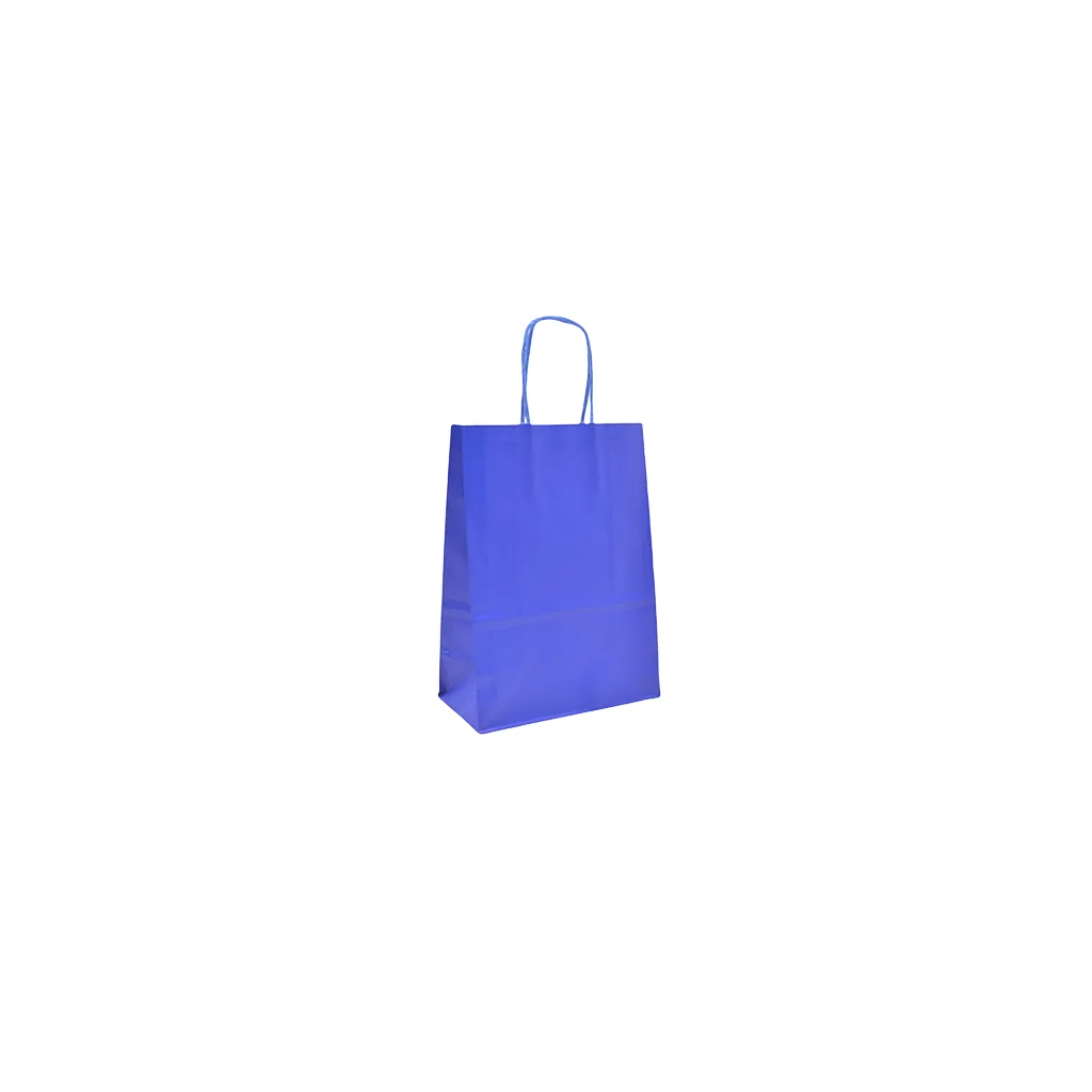 Sacs kraft bleu roi poignées torsadées assorties 12+6x15 cm – Paquet de 100 - Sacs kraft couleur poignées torsadées