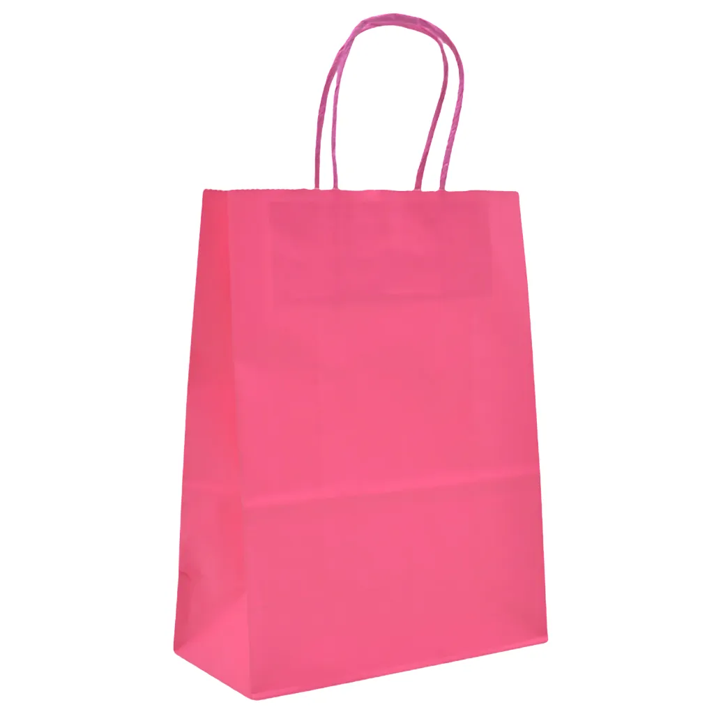 Sacs kraft rose foncé poignées torsadées 35+14x42,5 cm – Paquet de 50 - Sacs kraft couleur poignées torsadées