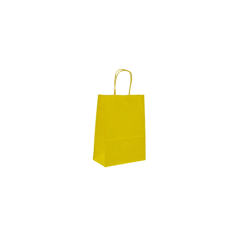 Sacs kraft jaunes poignées torsadées 12+6x15 cm 117g/m² – Paquet de 100 - Sacs kraft couleur poignées torsadées