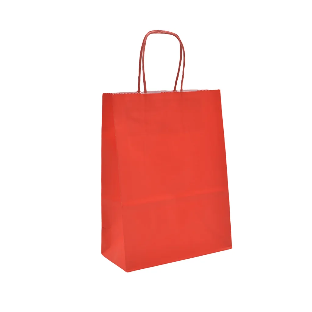 Sacs kraft rouge poignées torsadées assorties 26+12x33 cm – Paquet de 100 - Sacs kraft couleur poignées torsadées