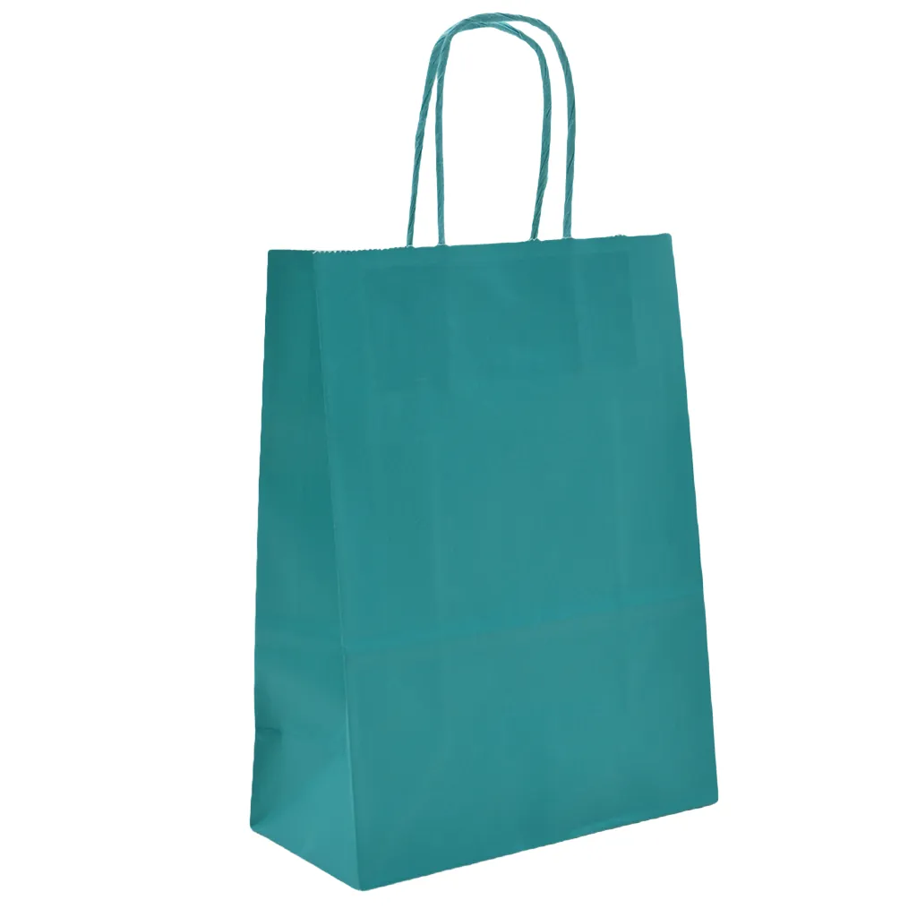 Sacs kraft bleu Wendy poignées torsadées assorties 35+14x42,5 cm – Paquet de 50 - Sacs kraft couleur poignées torsadées