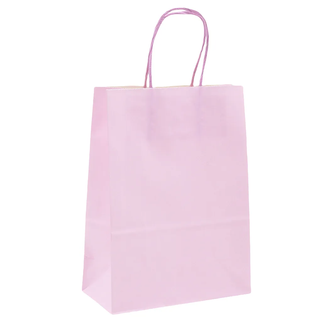 Sacs kraft rose pastel poignées torsadées 35+14x42,5 cm 117g/m² – Paquet de 50 - Sacs kraft couleur poignées torsadées