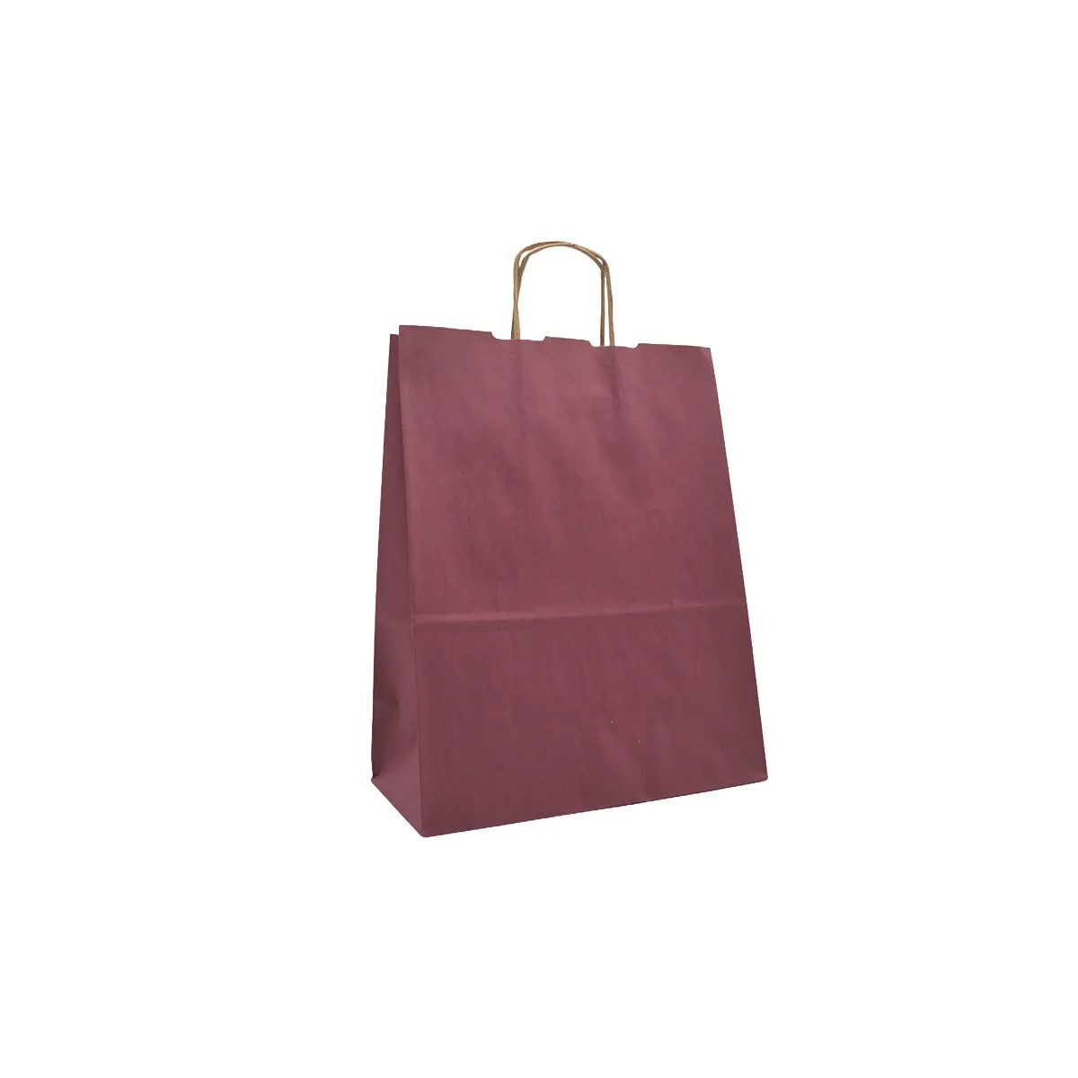 Sac kraft aubergine poignées torsadées 24 x 12 x 31 cm 100g/m² - Paquet de 100 - Sacs kraft couleur poignées torsadées