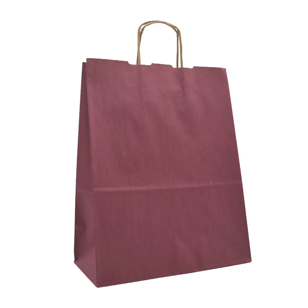 Sac kraft aubergine poignées torsadées 35 x 14 x 45 cm 100g/m² - Paquet de 100 - Sacs kraft couleur poignées torsadées