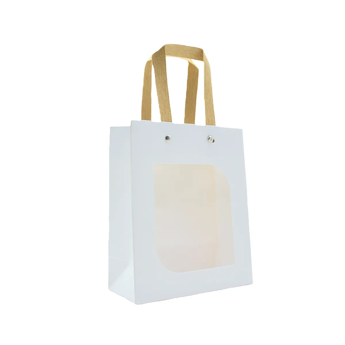 Sacs cadeaux kraft blanc à fenêtre et poignées brunes 15 x 7,6 x 18,5 cm – Paquet de 20 - Sacs kraft à fenêtre