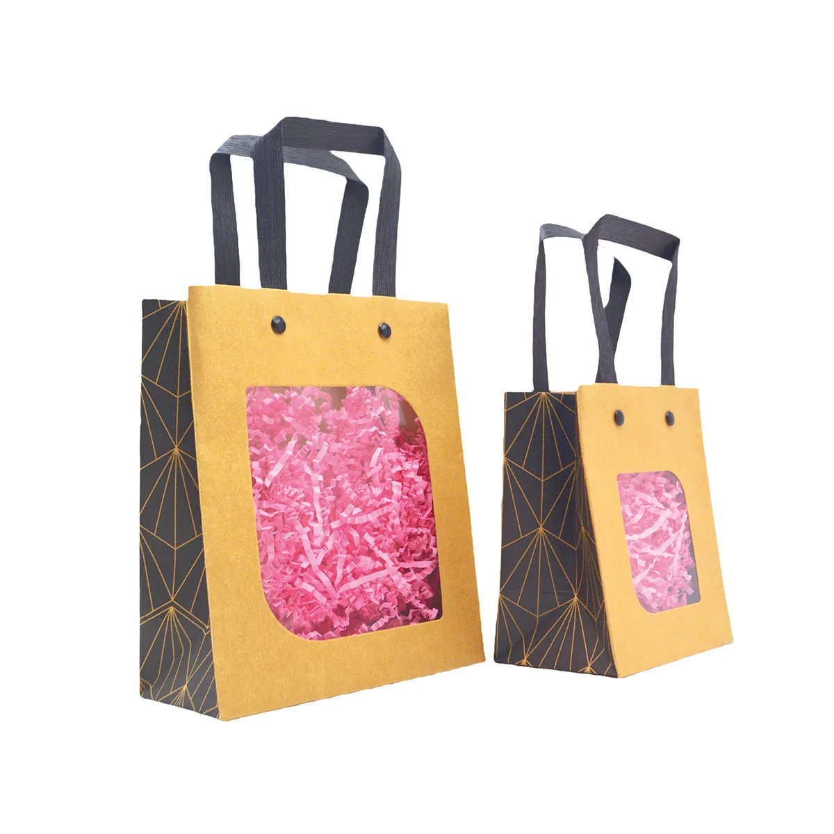 Sacs cadeaux kraft bruns à fenêtre, poignées noires 11 x 8 x 14 cm – Paquet de 20 - Sacs kraft à fenêtre-1